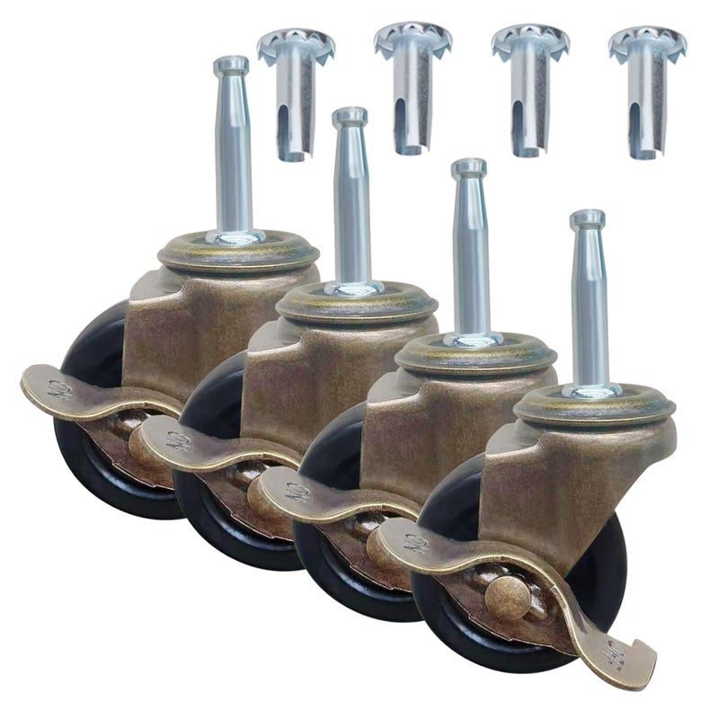 BAISASY 2.0 Inch Antique Caster Wheels, Furniture Wheels 5/16 Inch x 1-1/2 Inch (8 x 38mm) Stem Caster for Furniture Sofa Chair Cabinet Set of 4 - Image 1